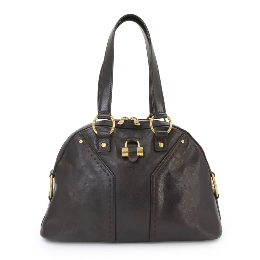 Yves Saint Laurent Muse Medium Handbag, Leather, Dark Brown, 156465, Gold Har...